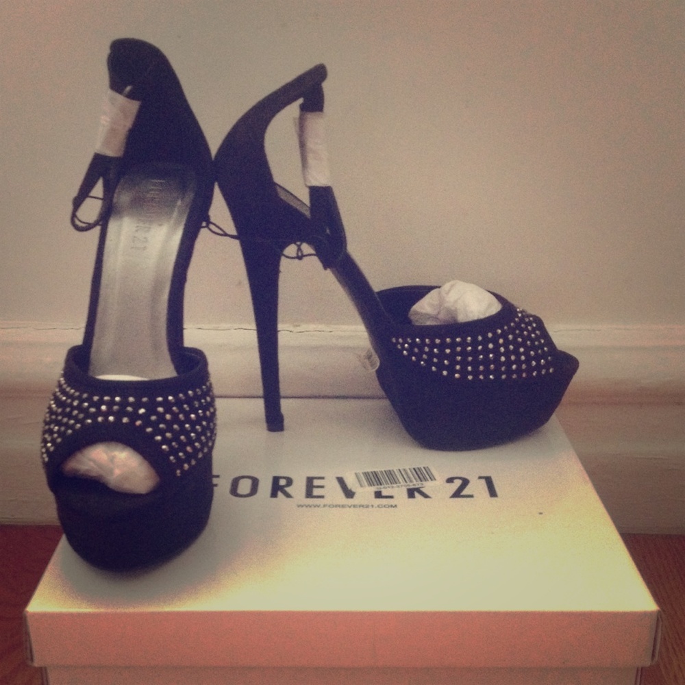 Forever 21 rhinestoned peep-toe heels